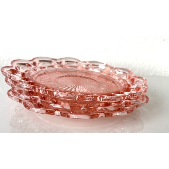Set 3 Vintage 6" Pink Depression Dessert Bread Plate Old Colony Lace Open Edge - Picture 4 of 11